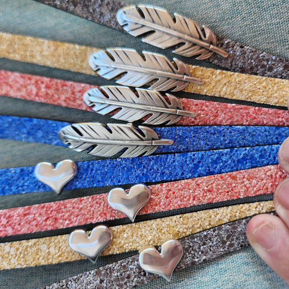 leather cuff - heart feather sunflower