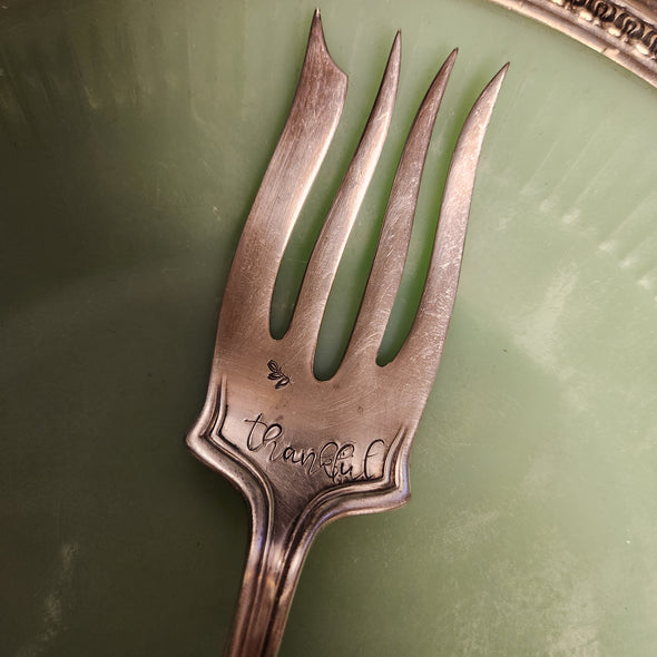 THANKFUL stamped vintage serving fork 104