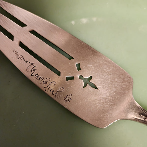 THANKFUL stamped vintage serving fork 109