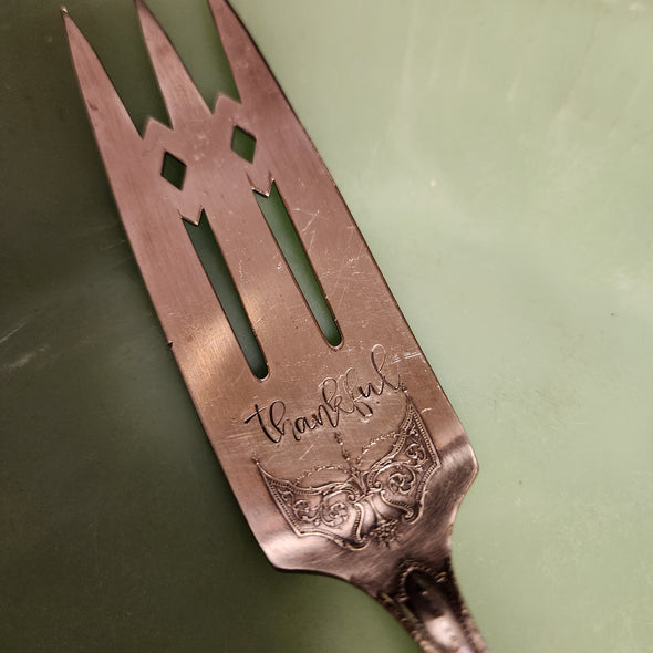 THANKFUL stamped vintage serving fork 110