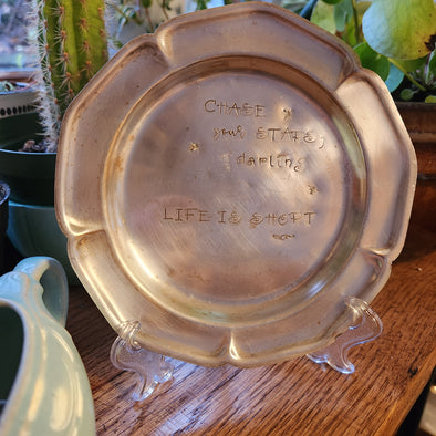 stamped silver plate dish - chase your stars