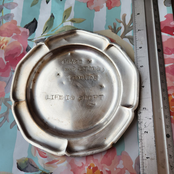 stamped silver plate dish - chase your stars