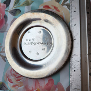 stamped silver plate dish - be unstoppable