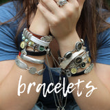 upcycled recycled junk jewelry bracelets leather typewriter key silverware