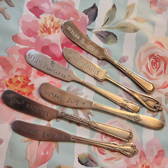 spread the love joy peace laughter kindness good vibes butter knife