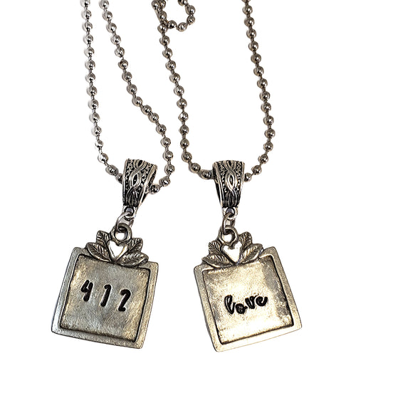 square floral necklace ~ custom stamped