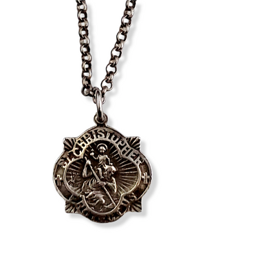 heavy detailed sterling vintage St Christopher 4 way spiritual medal