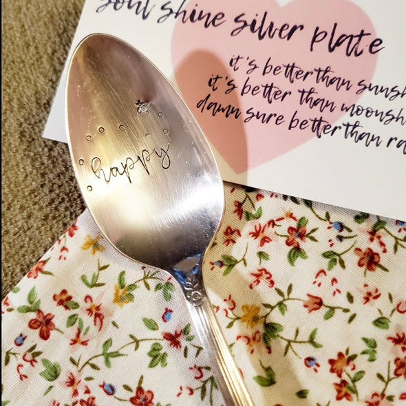 bee happy stamped spoon