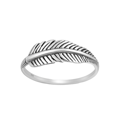 feather sterling silver ring -