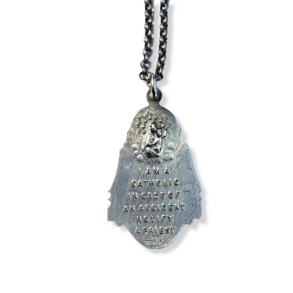 small Catholic notify a priest sterling silver vintage medal