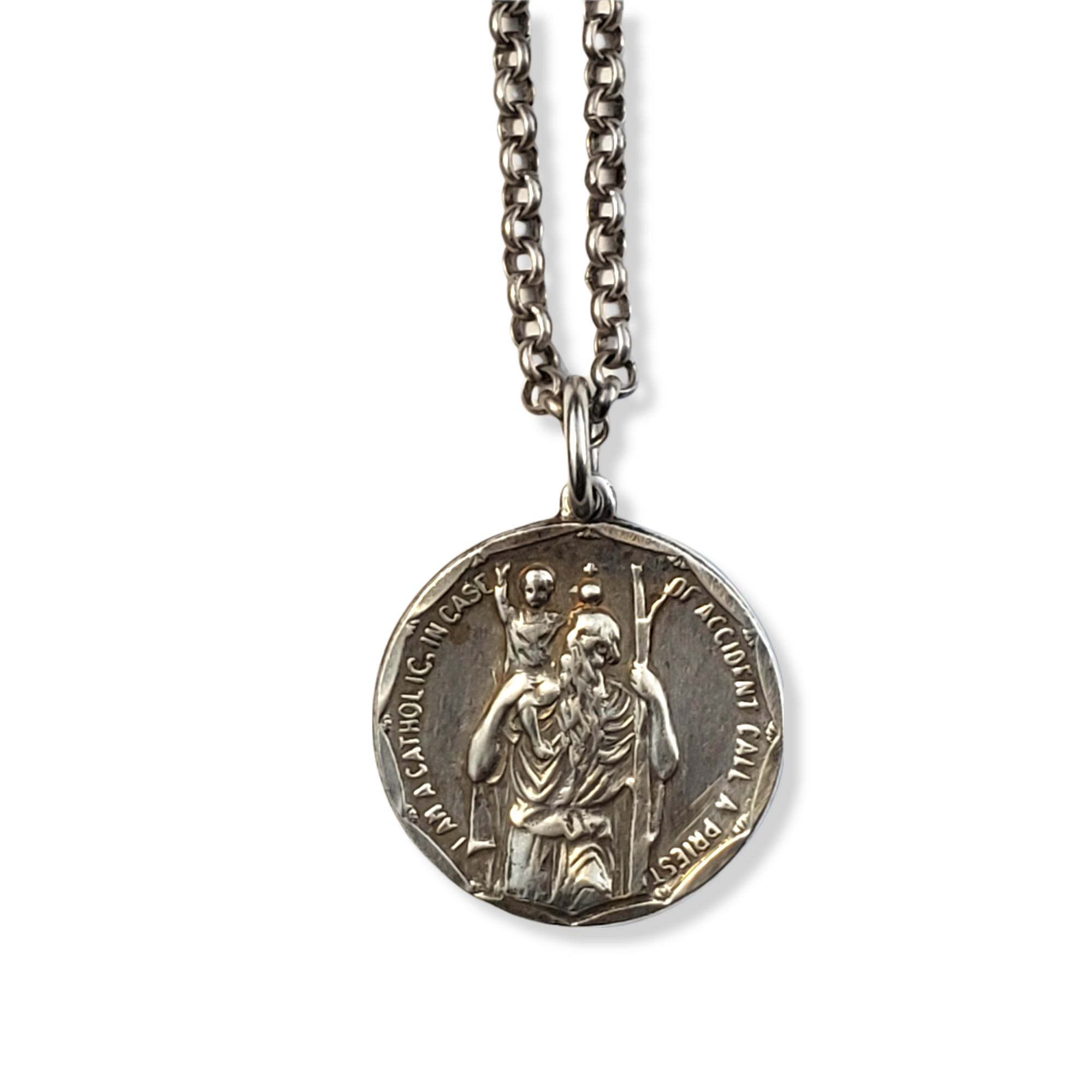 SAINT CHRISTOPHER PROTECT US Amulet Charm Titanium Steel Vintage Oval Pendant  Necklace For Women Men Religious Jewelry 550mm Chain | Wish