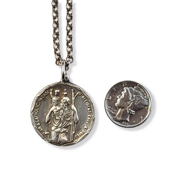 large sterling silver St. Christopher vintage spiritual medal